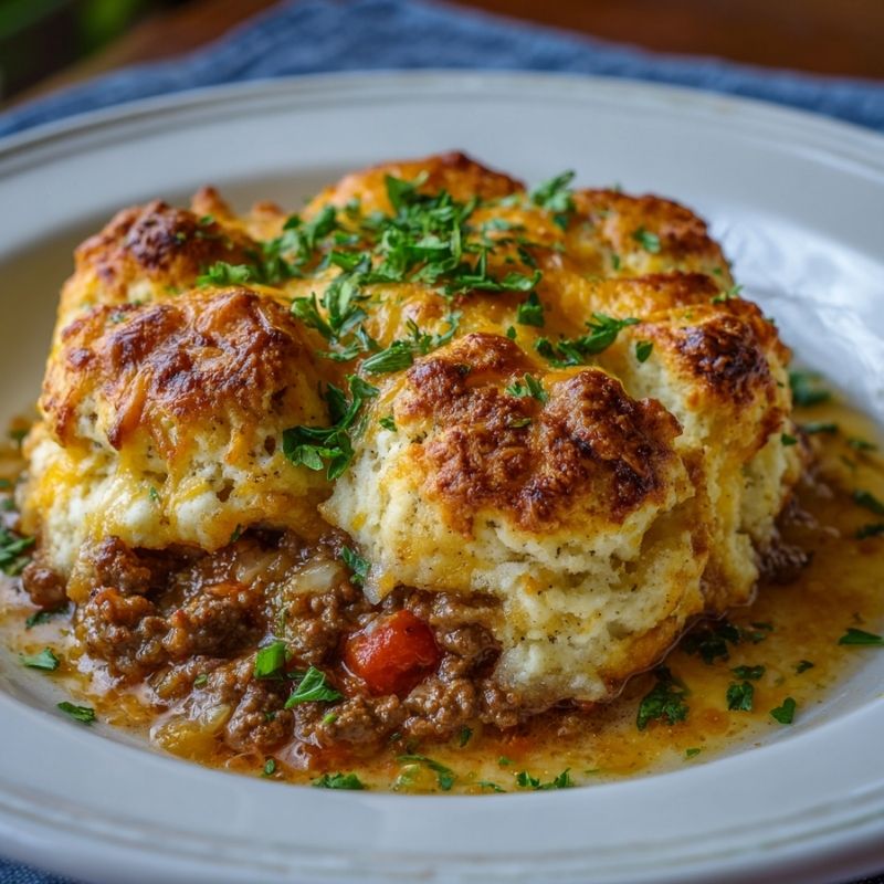 Flavorful Cheddar Bay Ground Beef Cobbler