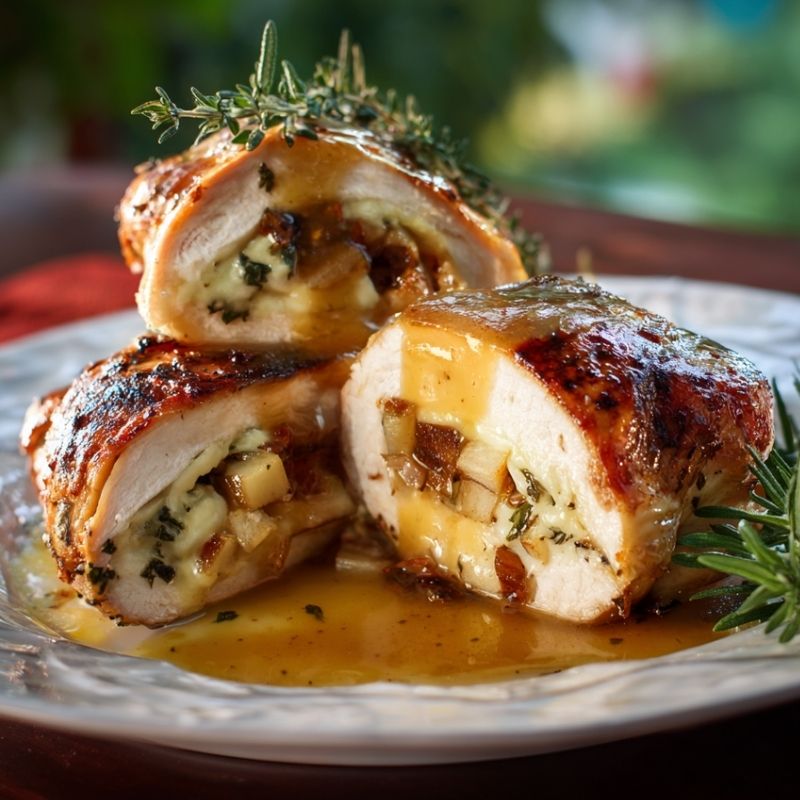 Gourmet Apple And Brie Stuffed Chicken With Maple Dijon Glaze