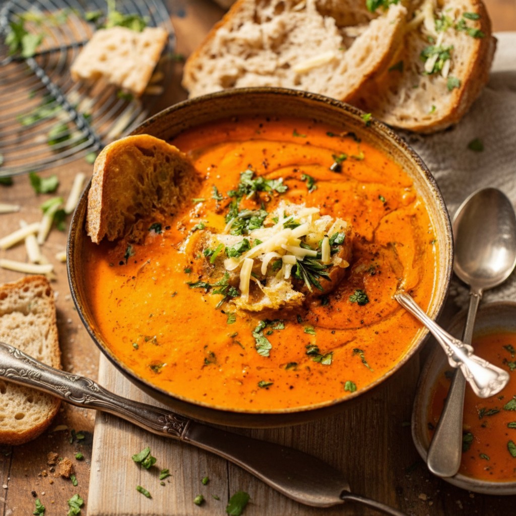 Comforting Roasted Red Pepper Gouda Soup