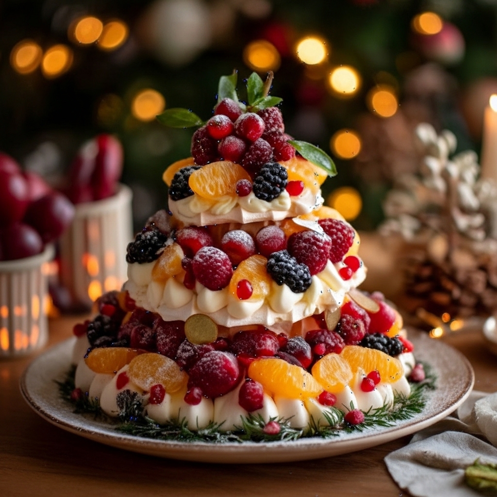 Showstopping Pavlova Christmas Tree With Fresh Fruits
