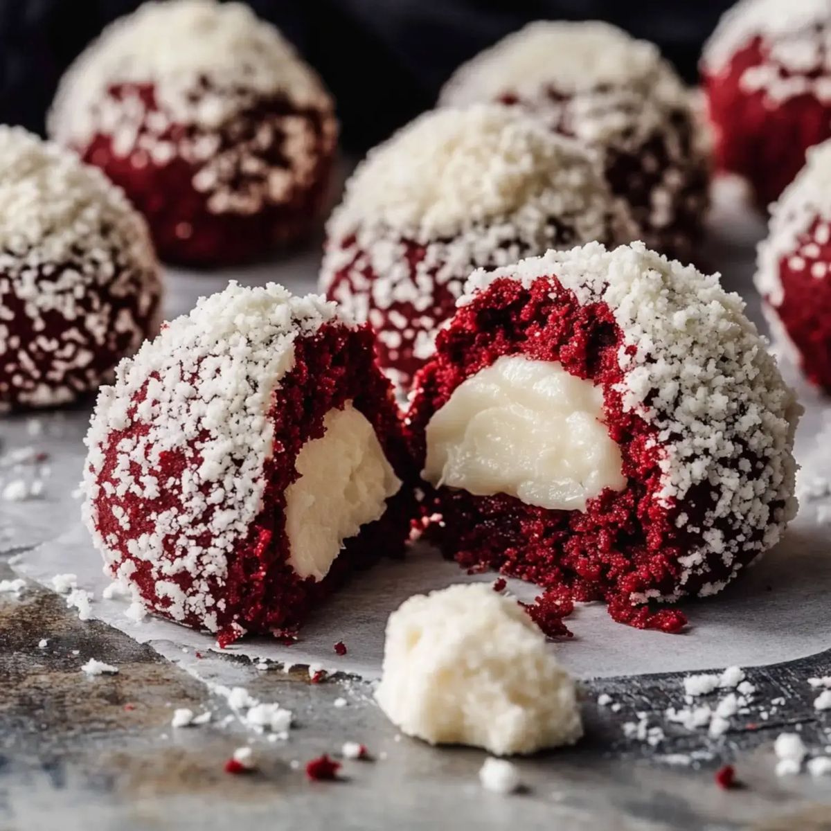 Irresistible Red Velvet Snowball Cookies With White Chocolate Filling