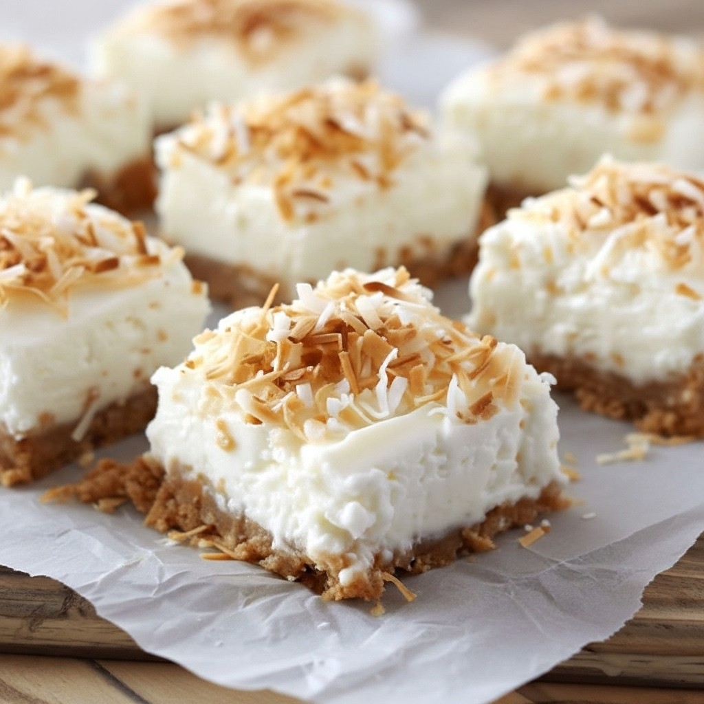Skinny Coconut Cheesecake Bars