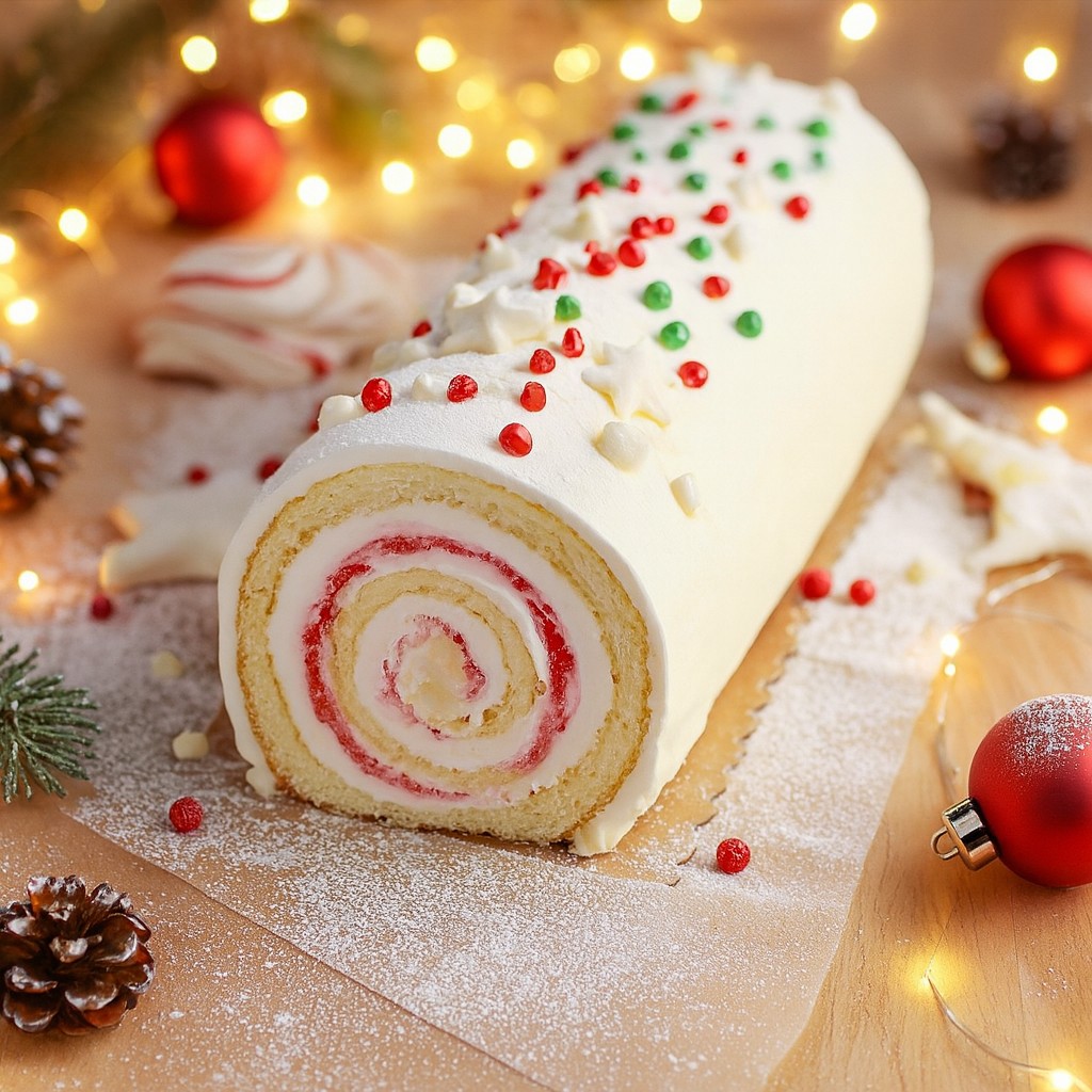 Festive Christmas Vanilla Roll Cake