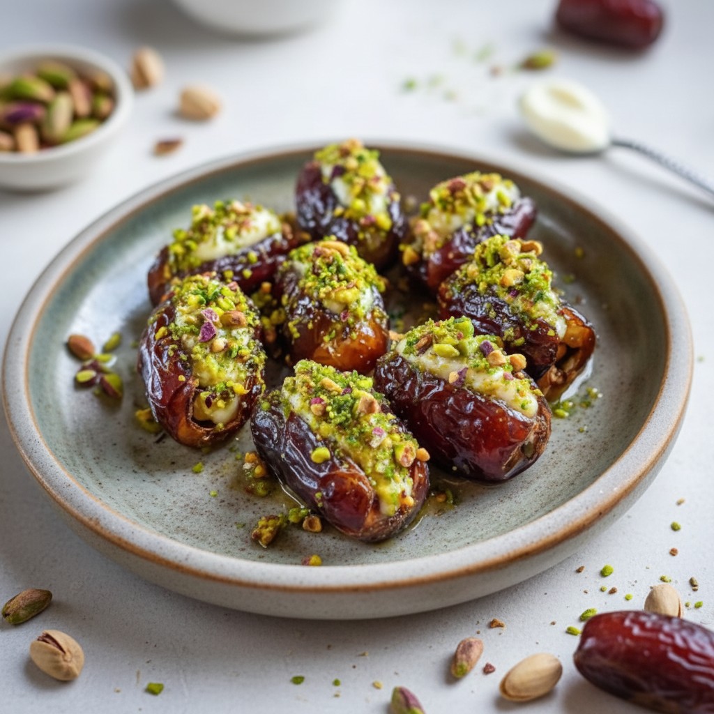Decadent Pistachio Ricotta Stuffed Dates