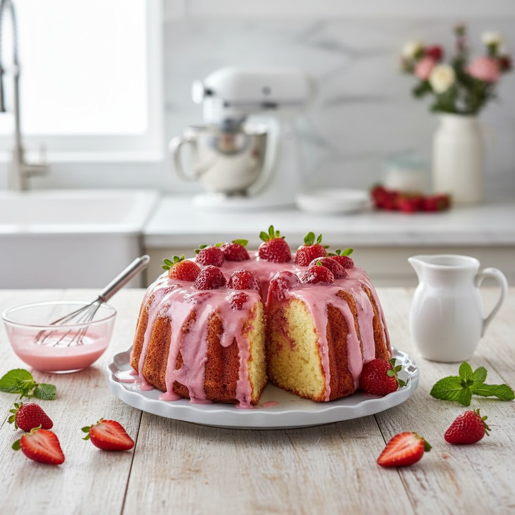 Dreamy Strawberry Milkshake Pound Cake